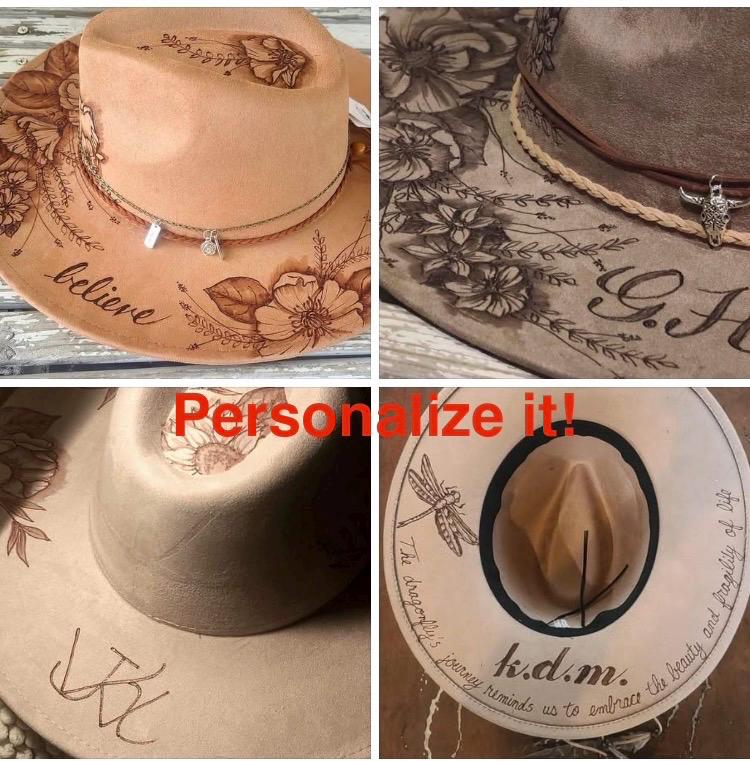 Sunflower Serenade Boho Rancher Hat Sunflowers Serenade - Hand Drawn, Burned Art on Boho/cowboy  main image 4
