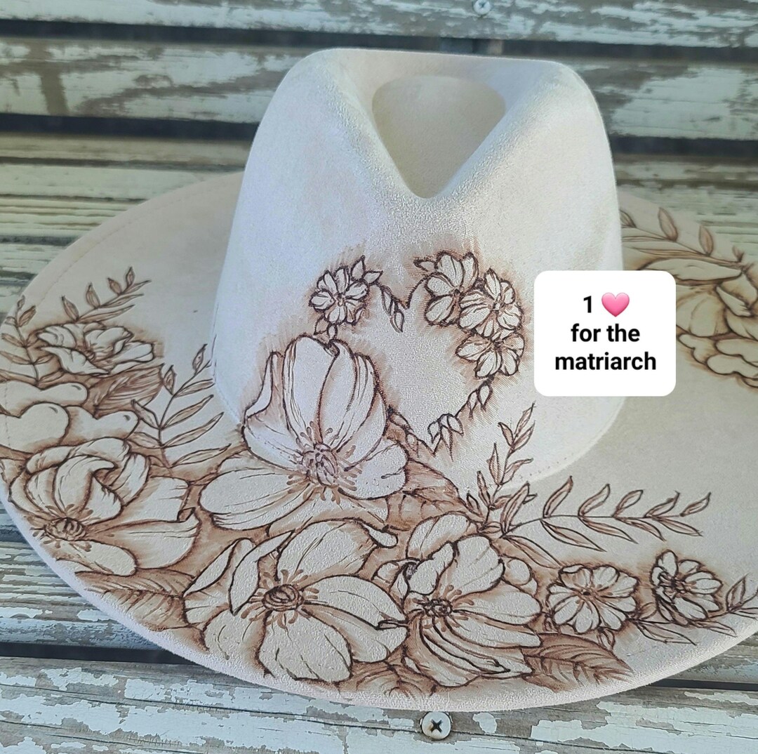 Artistic Wide Brim Hat with Floral and Heart Design Heart Shaped Crown Wide Brim Fedora Hat With Freehand Rose  main image 2