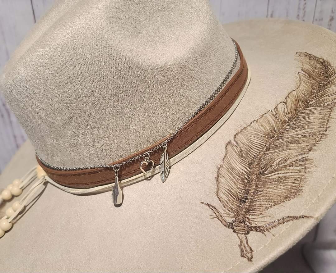 Beige Cowgirl Hat With Feather - Etsy display picture 1