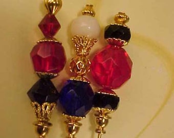 3 Diff Hatpins RED Fire Crystal Glass Beads 3" long gold tone We sell hat hair cigar stick pin blanks make your own findings supplies S17