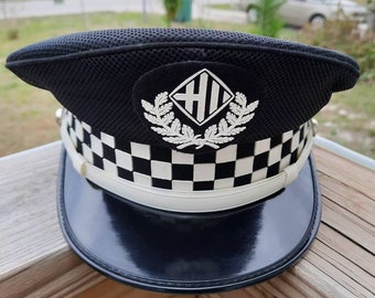 Vintage Barcelona Spain Police Services Officer Hat Helmet Cap Kepi Collectable Collectors Checkered Badge Uniform Authentic Excellent RARE