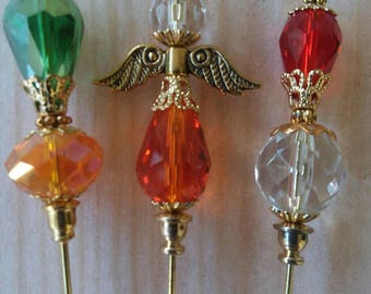 3 Diff Hatpins Beautiful Beads 3 inches long. .We sell hat stick  pin blanks,make your own,findings supplies...S11
