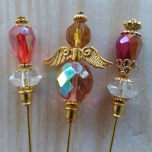 3 Diff Hatpins Beautiful Glass Beads 3&quot; long Angel Wings We sell hat stick  pin blanks make your own findings accessory  craft supplies S32