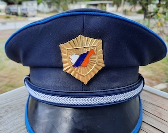 Vintage Slovenia Police Officer Europe Hat Helmet Cap Kepi Navy Blue Collectible Collectors Badge Formal Uniform Authentic EXCELLENT RARE