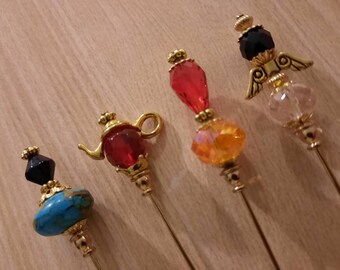 4 Diff Hatpins Angel Lampwork Glass Crystal Beads 3" long We sell hat stick pin blanks make your own findings accessory craft supplies S21