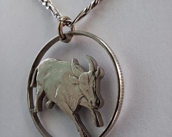Bull 1 Piso Philippian Silver Cut Out Coin Charm Pendant RARE Jewelry Silver Vintage Unique Old Cash Money US