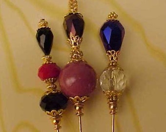 3 Diff Hatpins Beautiful Mauve Bead  6 inches long. .We sell hat stick  pin blanks,make your own,findings supplies...S7