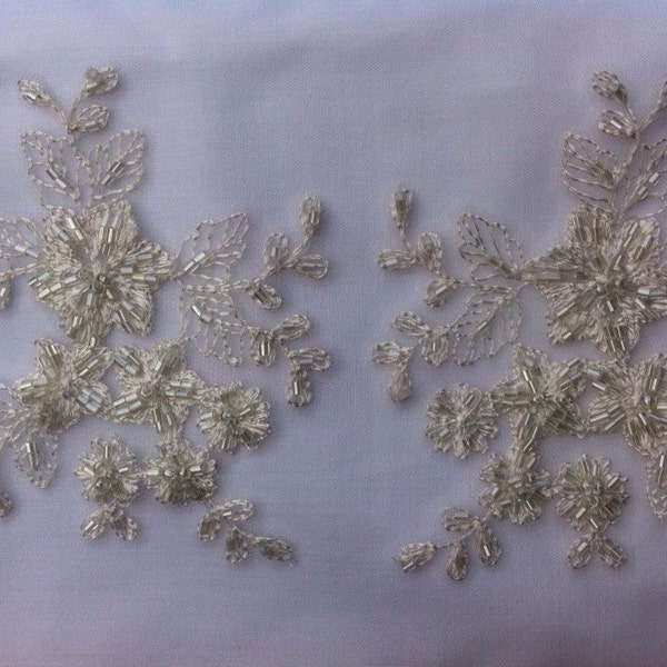4 Beaded ivory lace appliques