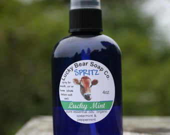 LUCKY MINT Aromatherapy Spray  Pure Organic Essential Oils 4oz.