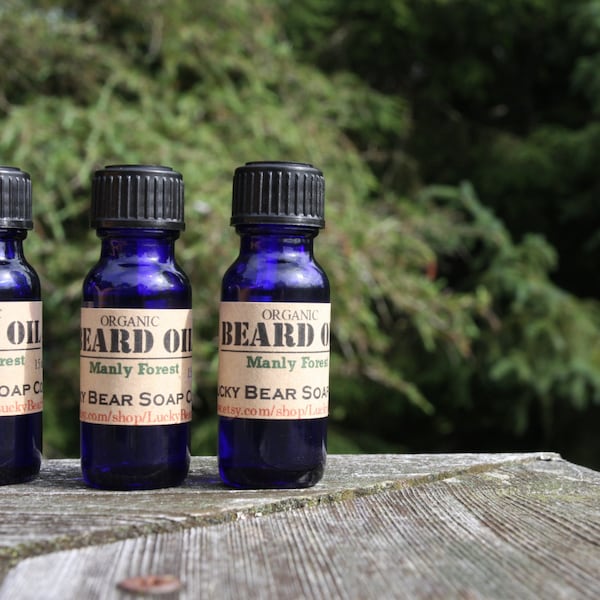Organic Beard Oil MANLY FOREST fir needle essential oil Lucky Bear Soap Co.