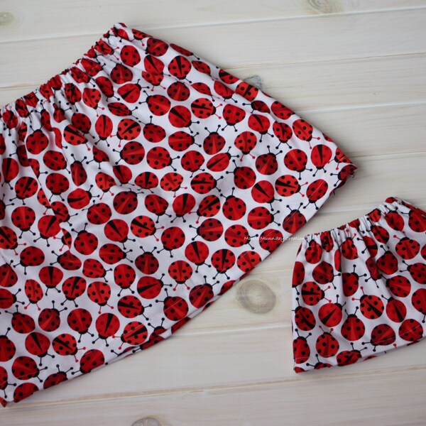 Ready to ship! Matching Girl size 6 and 18" doll lady bug skirts