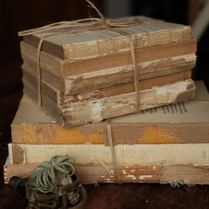 Decorazioni autunnali, libri beige, libri non rilegati, decorazioni in stile fattoria francese, fattoria rustica, shabby chic, decorazioni rustiche in stile vecchio stile francese, libri spogli