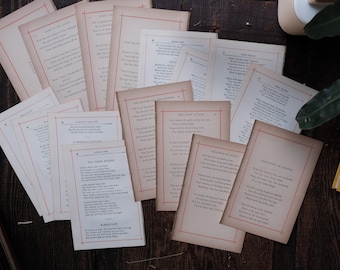 Vintage Poetry Book Pages: Gilt Edged Paper Ephemera - Set of 16