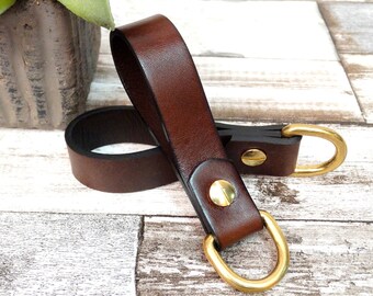 Keychain leather lanyard, brown cognac red leather cord lanyard lanyard, screwed, mass d ring, Handmade Monti leather design