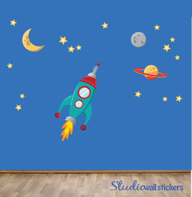 Rocket Ship Space Wall Decal Reusable Decal Etsy