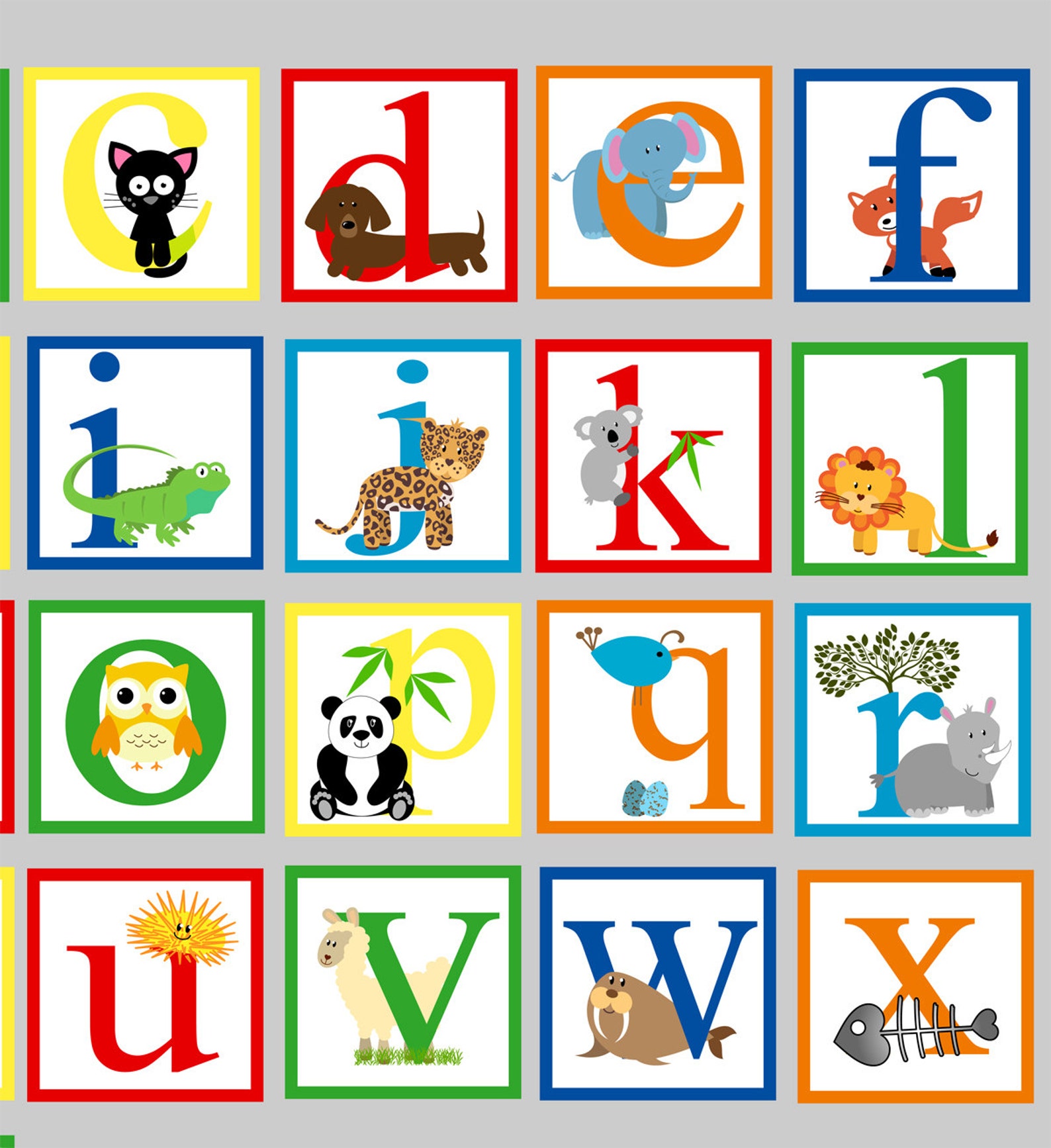 Alphabet Wall Decal Animal Alphabet Decal Girls Decal Boys Etsy