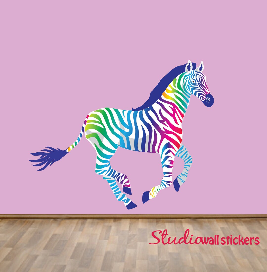 REUSABLE Rainbow Zebra Wall Decal HUGE Etsy