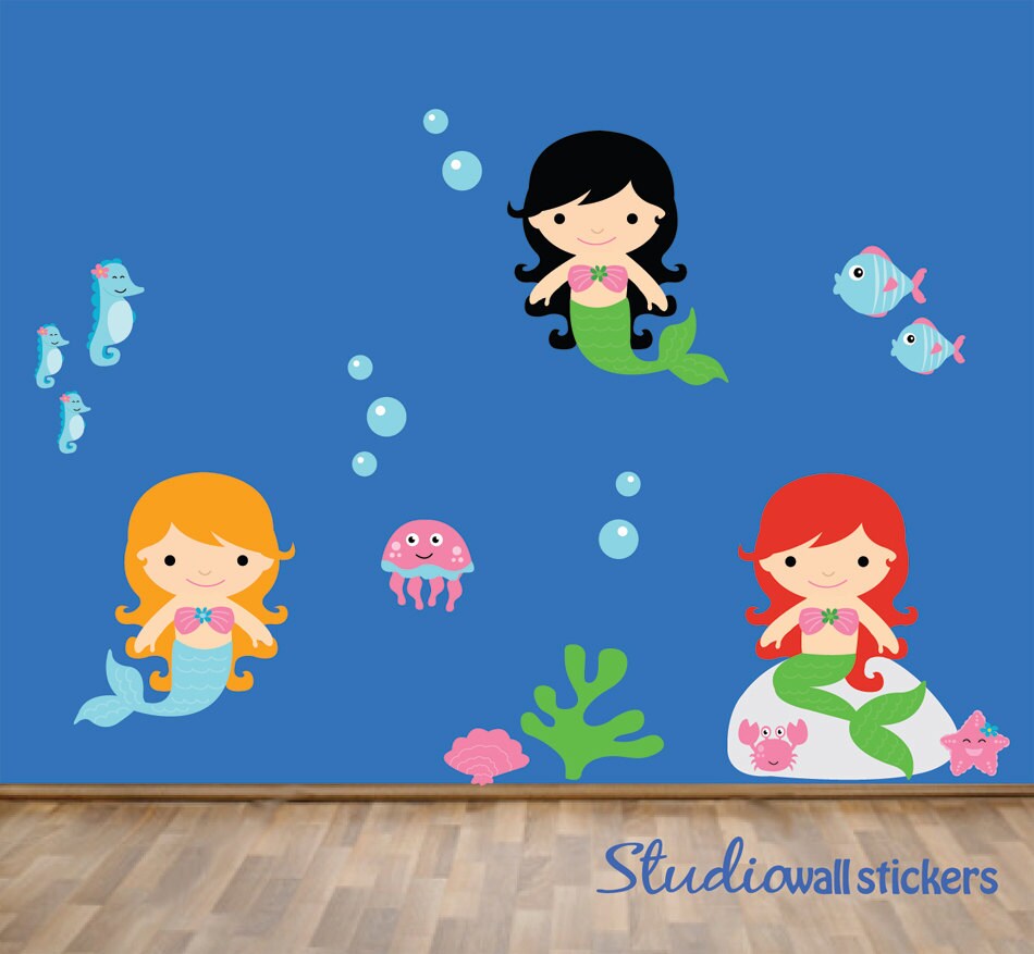 Mermaid Wall Decal Reusable Childrens Wall Decal Etsy