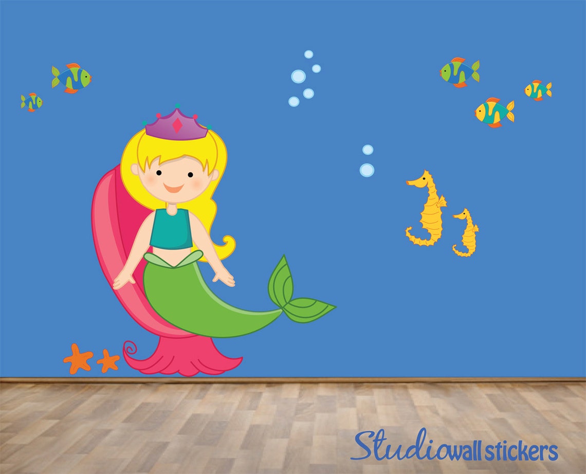 REUSABLE Mermaid Wall Decal Childrens Wall Decal Etsy