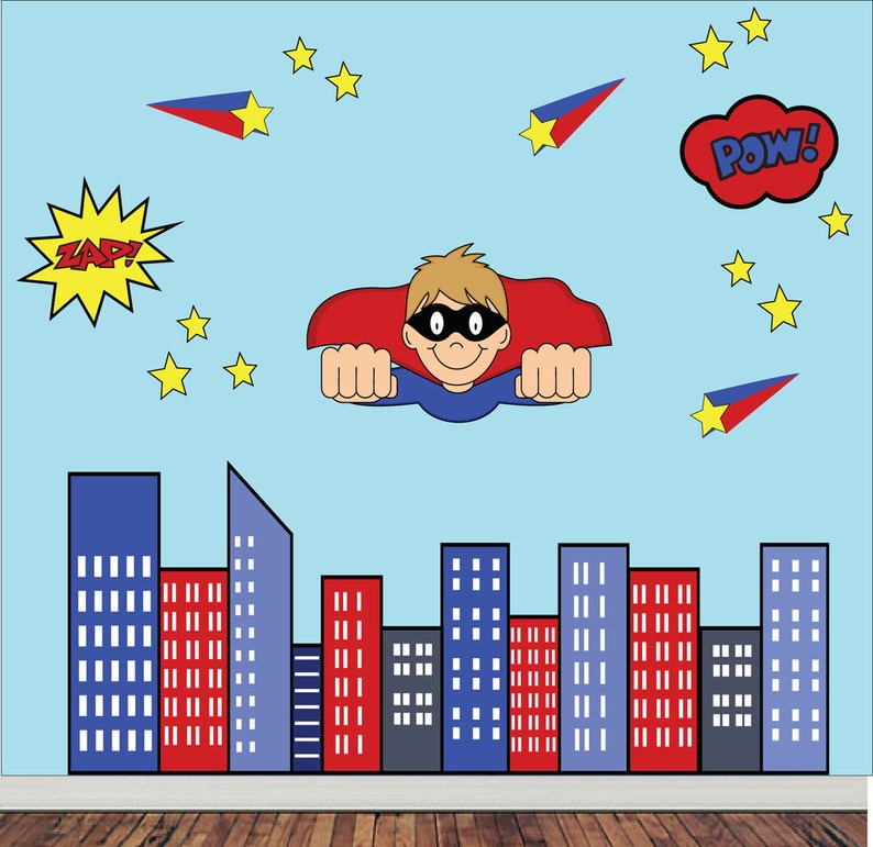 REUSABLE Superhero Wall Decal extra large Childrens Fabric Wall Decal