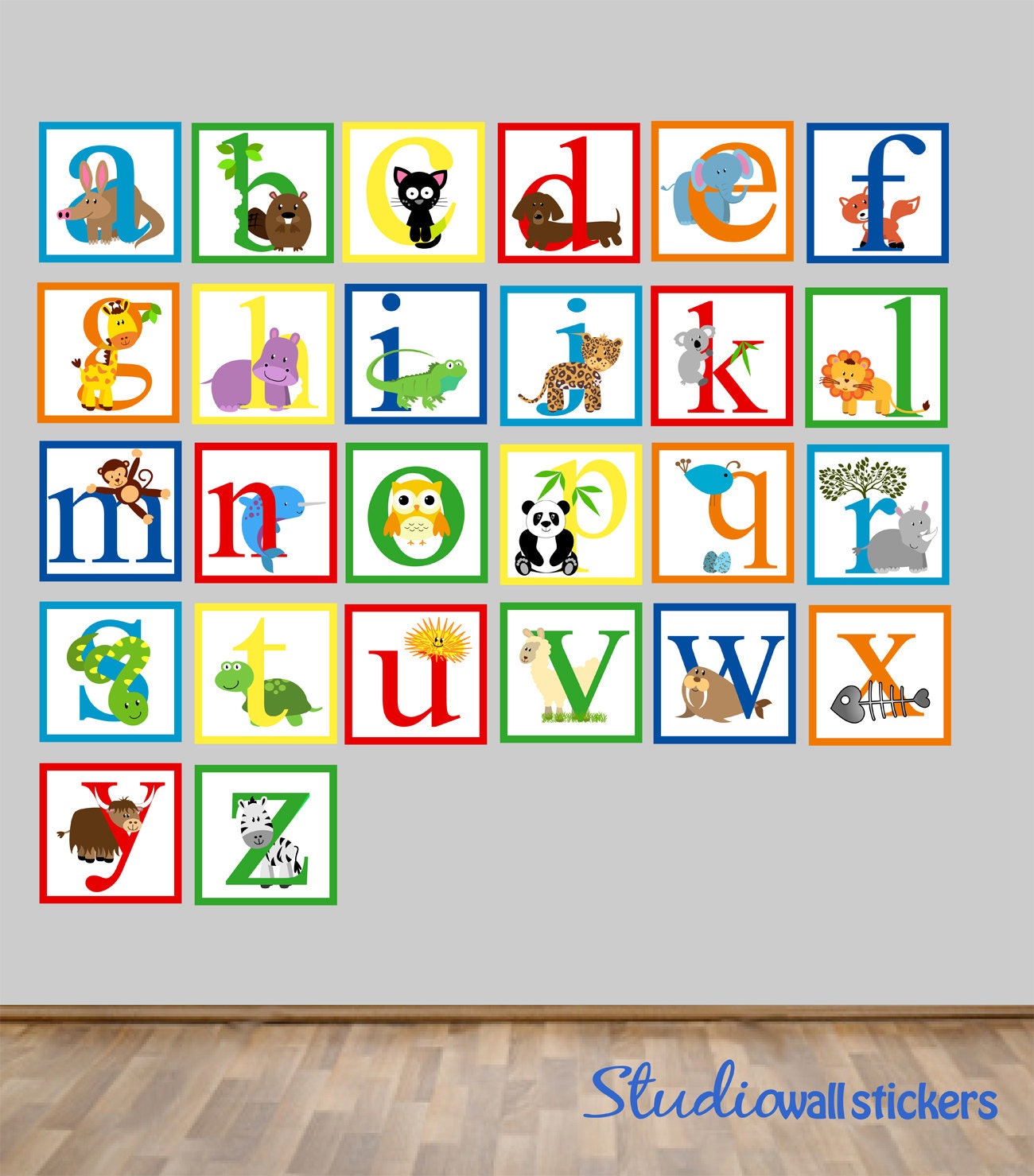 Alphabet Wall Decal Animal Alphabet Decal Girls Decal Boys Etsy