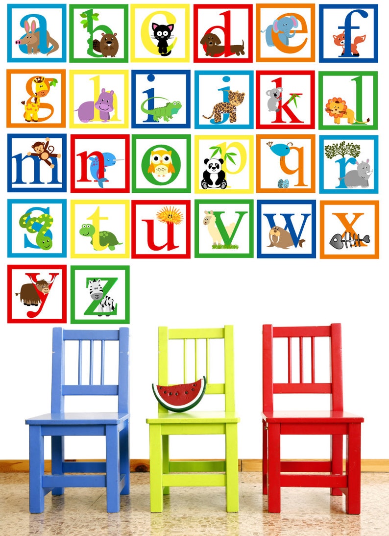 Animal Alphabet Wall Decal Childrens Reusable Ecofriendly No Pvcs Vinyl Non Toxic Decals