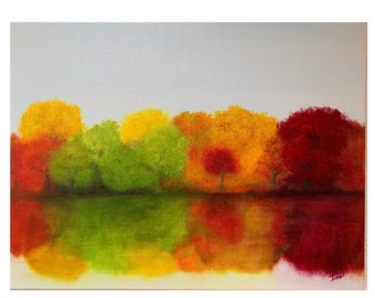 Autumn Landscape Painting, Fall Leaves Reflection, 16x20