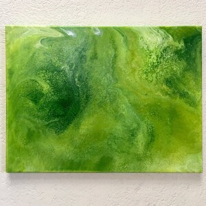Modern Green Abstract Acrylic Fluid Painting.  Shades of Green Abstract Wall Art.  Green Abstract Landscapes.  Flow art