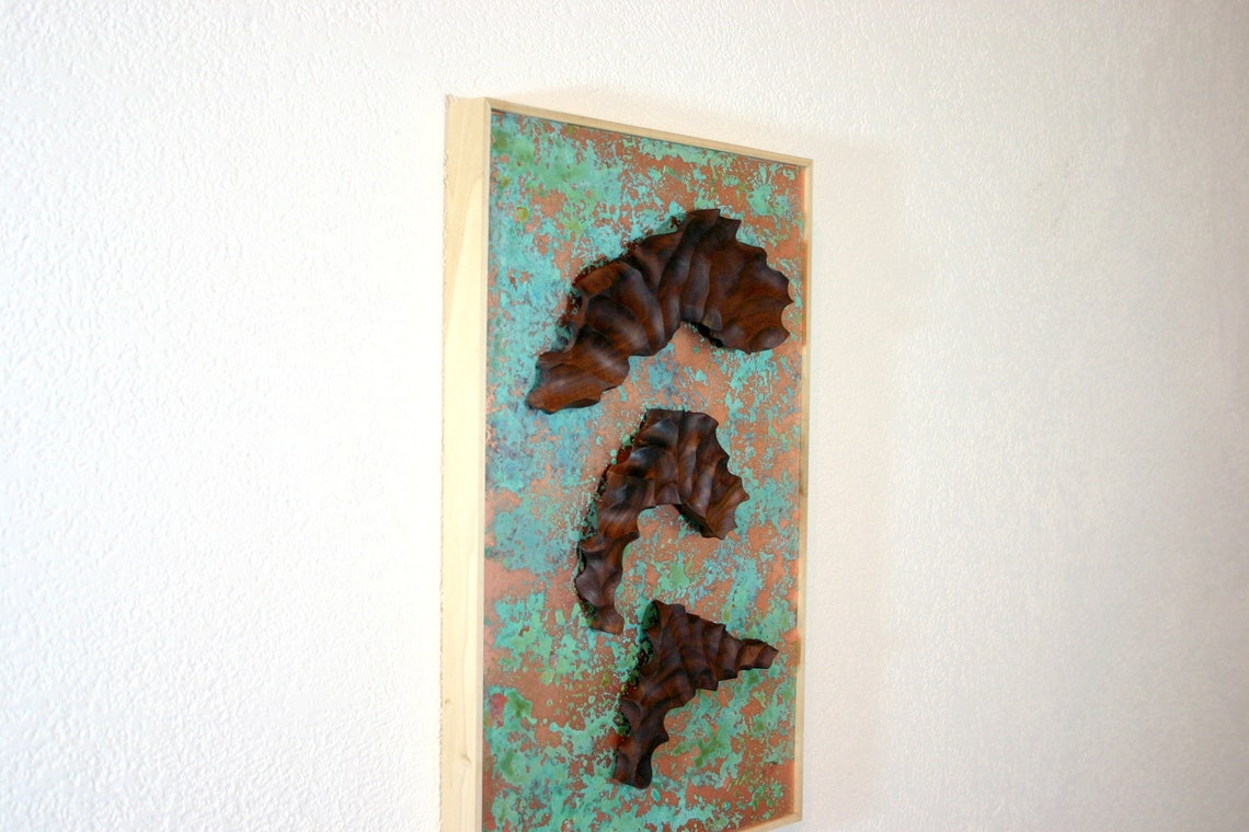 Copper Wall Sculpture. Wood Wall Sculpture Art. Modern Abstract