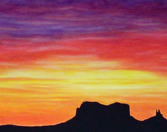 Southwest Desert Sunrise Landscape Painting            Rock Formation     Colorful  Bright Wall Decor