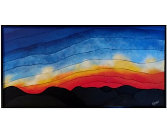 modern western art painting sunrise painting wall art dimensional sunset painting wall bold art bright blue wall art contemporary wall decor