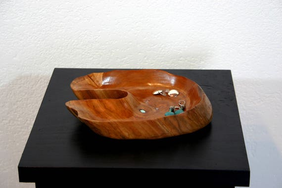 Hand Carved Ring Bowl Handmade Wood Bowl With Turquoise