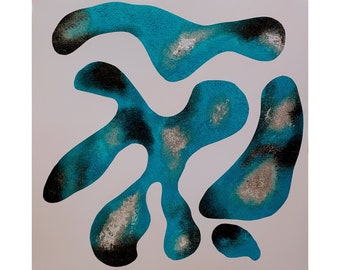 Turquoise wall art with organic shapes.  Contemporary Turquoise abstract wall art.