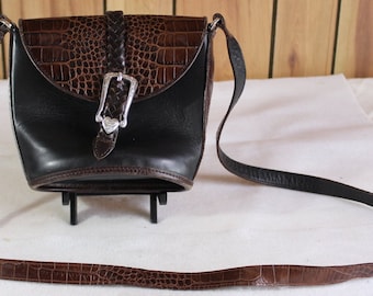 Brighton Brown and Black Crocodile Crossbody Bucket Purse