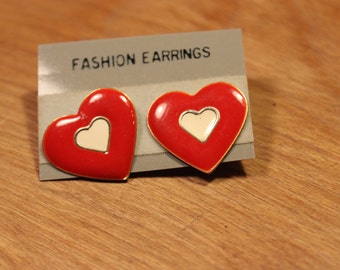 Red / White Heart Earrings, item #161