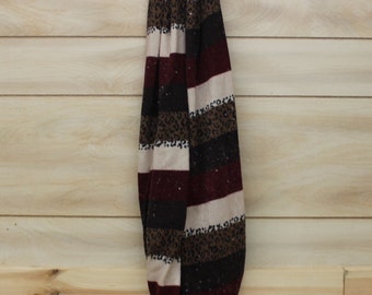 Brown, Red, and Cheetah Striped Scarf