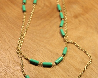 Gold Chain with Green Cylinder Accents Necklace, item #166