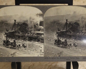 Digging the Spillway at Gatum Dam | Stereograph