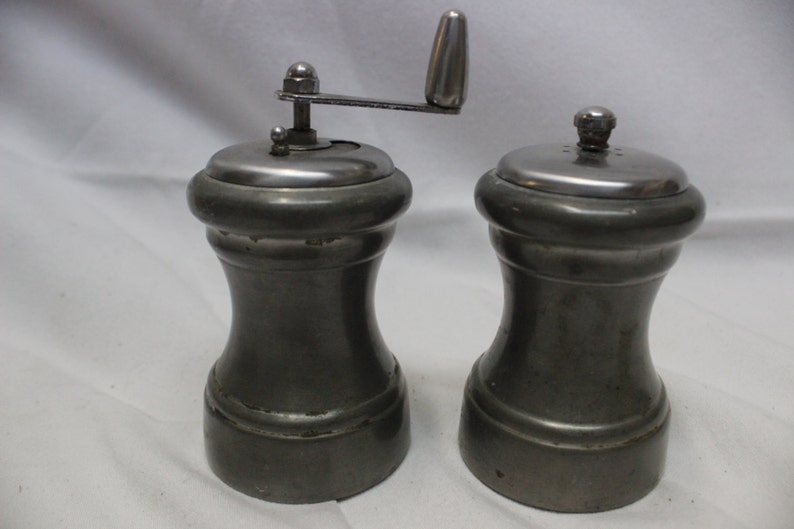 Vintage Shuler Pewter Salt Shaker and Pepper Grinder Etsy
