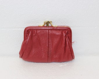 Double Compartment Red Leather Coin Purse