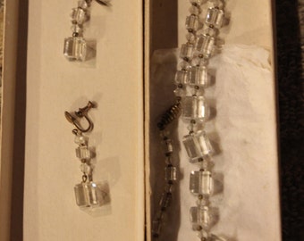 Vintage Glass Necklace and Earring Set