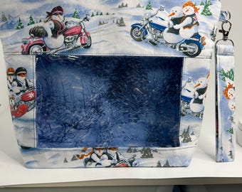Project Bag, Window Bag, Storage Bag, Travel Bag, Ditty Bag, Bingo Bag, Knitting Bag, Sewing Bag, Crochet Bag, Motorcycle Snowmen