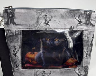 Project Bag, Window Bag, Storage Bag, Travel Bag, Ditty Bag, Bingo Bag, Knitting Bag, Sewing Bag, Crochet Bag,  Cat in Magic Shop