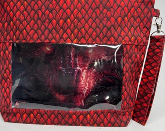 Project Bag, Window Bag, Storage Bag, Travel Bag, Ditty Bag, Bingo Bag, Knitting Bag, Sewing Bag, Crochet Bag,  Gwydion The Fire Dragon
