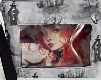 Project Bag, Window Bag, Storage Bag, Travel Bag, Ditty Bag, Bingo Bag, Knitting Bag, Sewing Bag, Crochet Bag, Red Hair Witch & Tabby