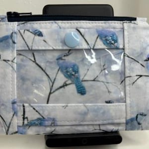 Porta credencial con ventana para identificación universitaria / Porta credencial con ventana para identificación / Billetera para identificación / Billetera con cierre de cremallera / Pulsera / Pájaros de nieve de invierno