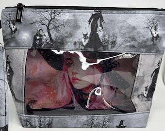 Project Bag, Window Bag, Storage Bag, Travel Bag, Ditty Bag, Bingo Bag, Knitting Bag, Sewing Bag, Crochet Bag,  Autumn Witch