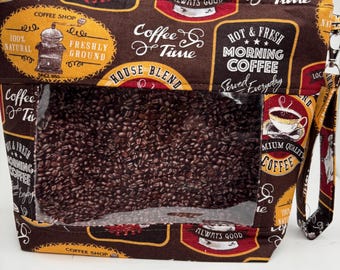 Project Bag, Window Bag, Storage Bag, Travel Bag, Ditty Bag, Bingo Bag, Knitting Bag, Sewing Bag, Crochet Bag,  Coffee Espresso Time