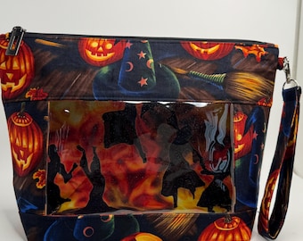 Project Bag, Window Bag, Storage Bag, Travel Bag, Ditty Bag, Bingo Bag, Knitting Bag, Sewing Bag, Crochet Bag, Pumpkins and Dancing Witches