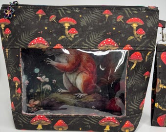 Project Bag, Window Bag, Storage Bag, Travel Bag, Ditty Bag, Bingo Bag, Knitting Bag, Sewing Bag, Crochet Bag,  Moonlight Squirrel